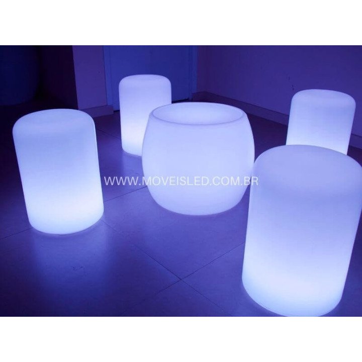 Locação de Puff Cilindro de LED 43 cm em São Paulo | Móveis Led
